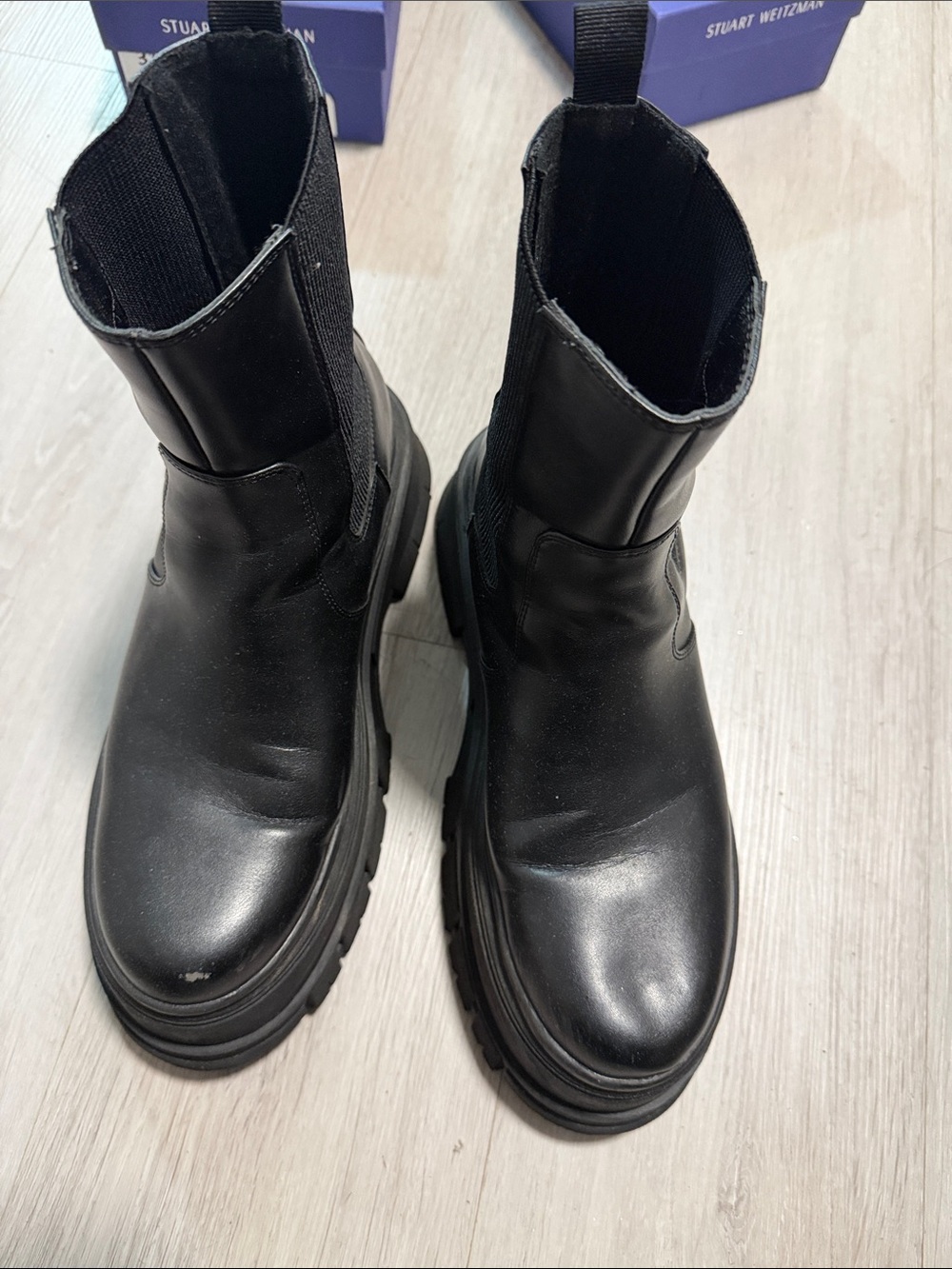 Zara Black Leather Chunky Chelsea Ankle Boots